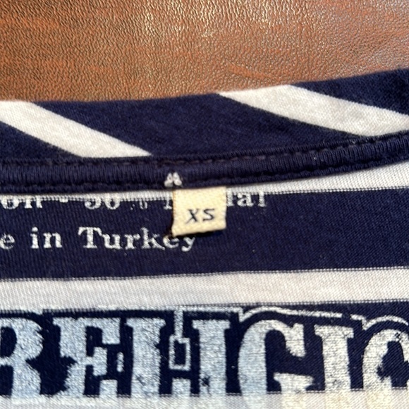 TRUE RELIGION Vintage “World Tour” Blue & Cream Stripe Long Sleeve Tee Size XS - Picture 6 of 9